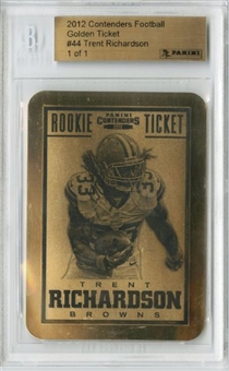 Trent Richardson #44 2012 Contenders 14kt. Golden Ticket 1/1 Football Card With Panini "Gold Card" Display Box